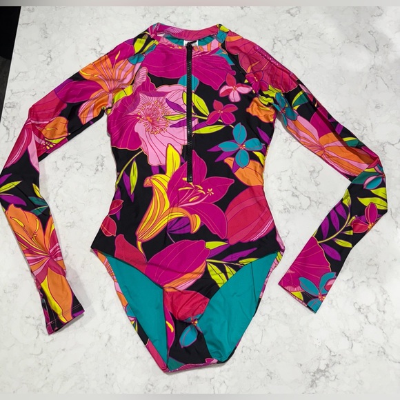 New! Trina Turk Solar Floral Long Sleeve Zip Up One‎ Piece Paddle Suit XS $182 - Picture 8 of 11